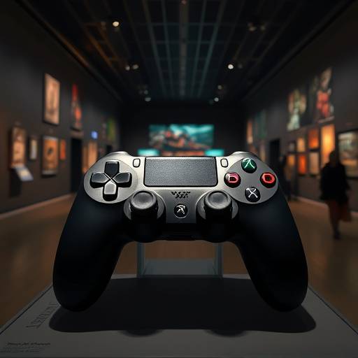 Video game controller overlaid on a museum exhibit, representing gamification of culture
